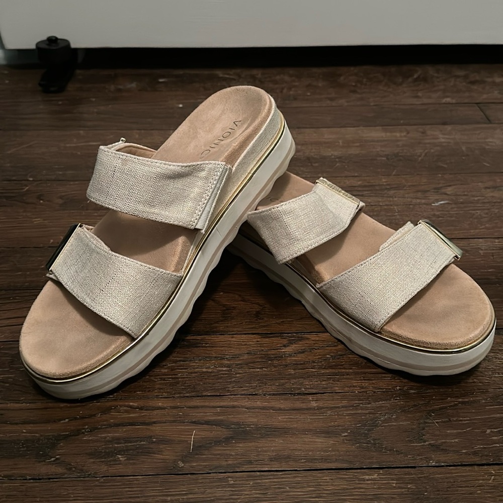 Vionic Double Strap Wedges with Gold Detail